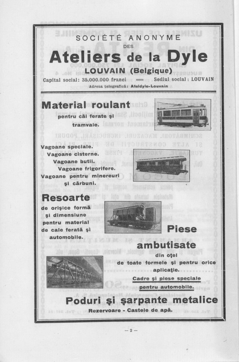 Buletinul Soc. Politehnice anul XLV nr.2 Feb. 1931 pg. 2 reclama la Atelier de la Dyle Belgia.jpg